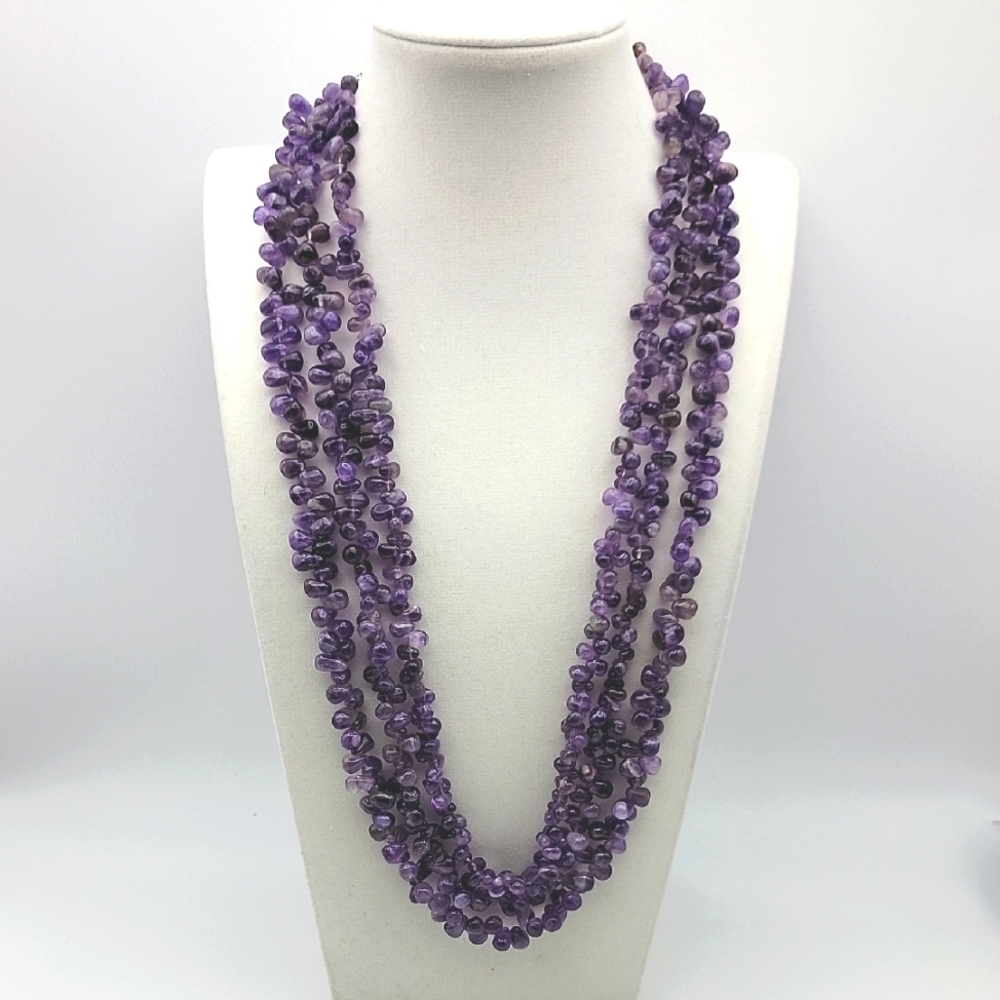 600 Cts Natural 3 Strand Purple Amethyst Beads Natural Gemstone Beaded Necklace